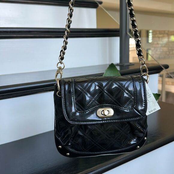 NWT Ann Taylor LOFT Black Quilted Patent Faux Leather Chain Shoulder Bag – NWT - Picture 1 of 9